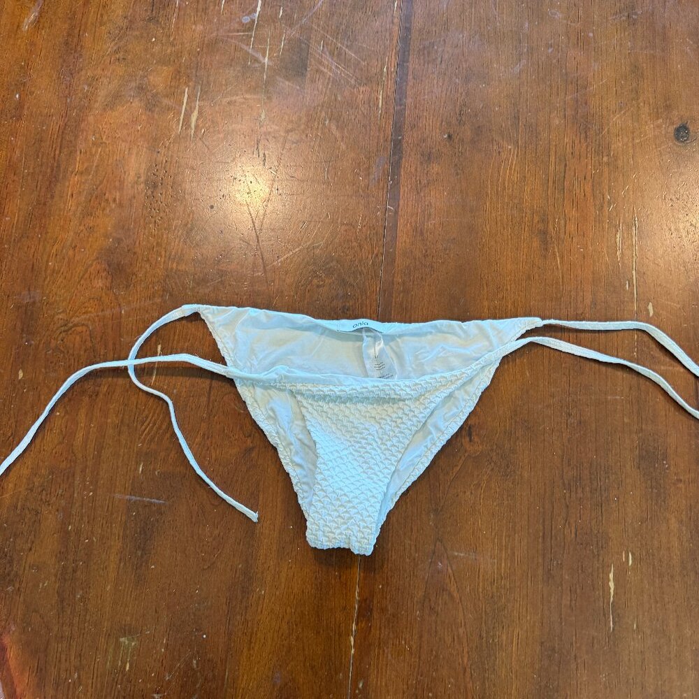 Onia White Textured Tie Side Bikini Bottoms Small